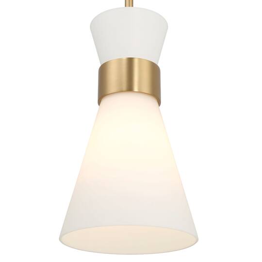 Hello Honey® Kit White & Gold Modern Minimalist Tapered Opal Glass & Metal Ceiling Light